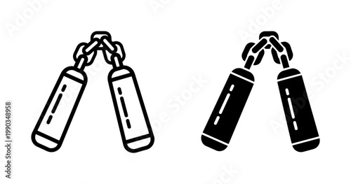 Nunchaku Martial Arts Weapon Icon Set