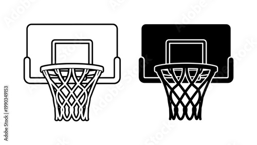 Basketball hoop backboard icon set with net and rim