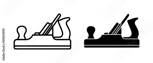 Woodworking Jack Plane Icon Set in Outline and Solid Style
