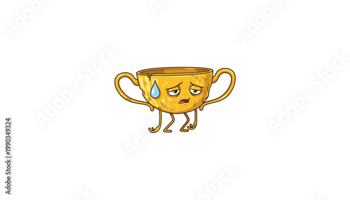 Grumpy Sad Trophy Cup Character Illustration for Sports Disappointment Losing Streak Humor Motivational Concept and Sticker Design