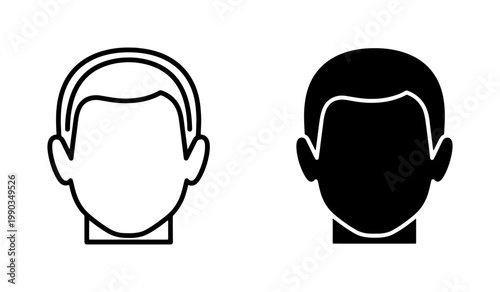 Male head profile avatar outline and solid silhouette icons