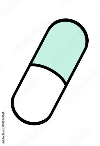 Mint green and white capsule pill icon on white background