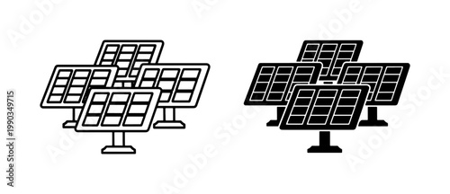 Solar panel icon set representing renewable energy technology