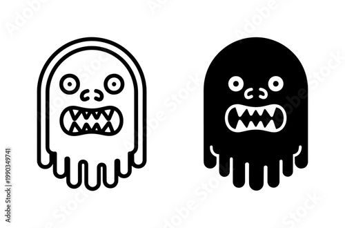 Scary Ghost Monster Icon Set with Sharp Teeth