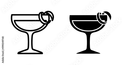 Cocktail glass icon set with citrus garnish