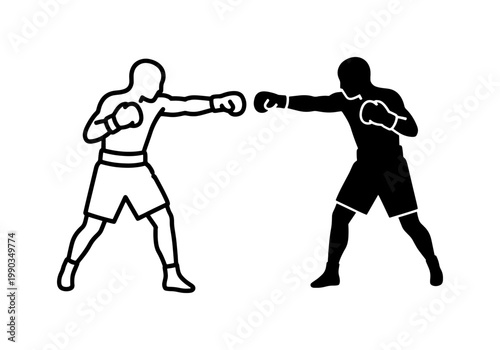 Two Boxers Sparring Silhouette Vector Illustration