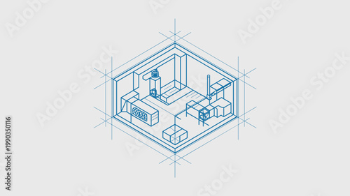 Isometric clean room blueprint – Perfect for semiconductor manufacturing, biotech facilities, or sterile laboratory design.