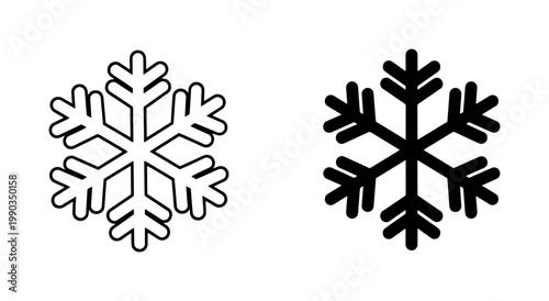 Minimalist Snowflake Outline and Solid Black Icon Set