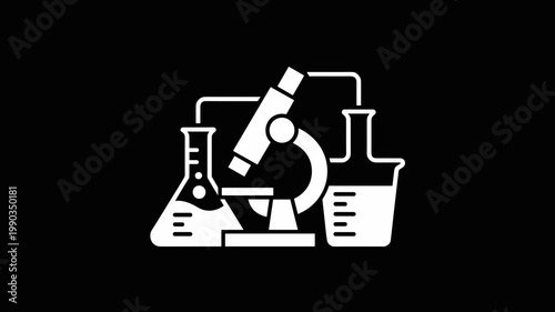 White-on-black minimalist lab cluster – Suitable for mobile lab apps, science education, or medical research logos.