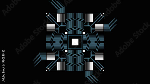 Electric blue silicon grid motherboard – Suitable for high-end server hardware, data center tech, or futuristic computing.