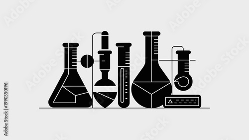 Baseline aligned laboratory silhouette – Great for industrial chemistry, clinical testing, or modern science equipment brands.