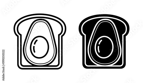 Avocado Toast Icon Set in Black and White Line Art