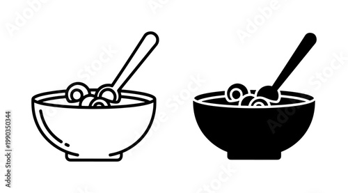 Cereal bowl with spoon icon set
