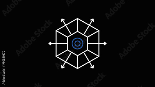 Radial hexagonal detection module – Suitable for security sensors, automated monitoring, or futuristic tech interfaces.