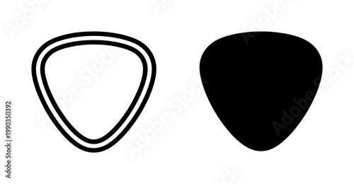 Guitar Pick Icon Set with Outline and Solid Black Shapes