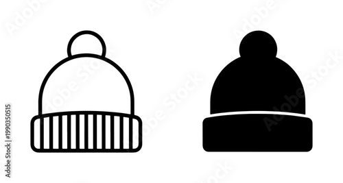 Winter Beanie Hat Line and Glyph Icon Set
