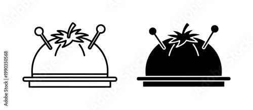 Tomato pincushion icon set for sewing and tailoring