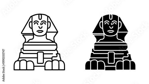 Great Sphinx of Giza Egyptian Statue Line Icon Set