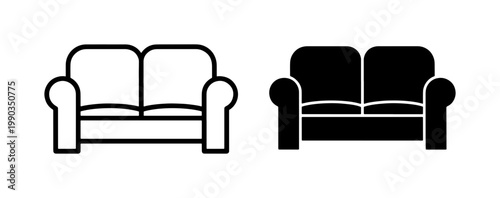 Minimalist Sofa Icon Set in Outline and Solid Style