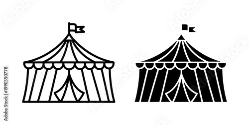 Circus Tent Icon Set with Flag and Stripes