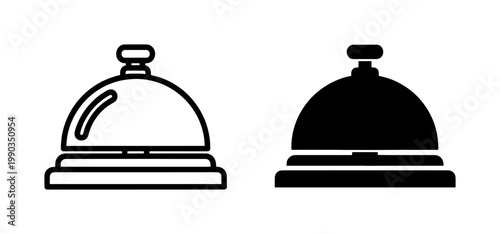 Hotel Reception Service Bell Line and Silhouette Icons