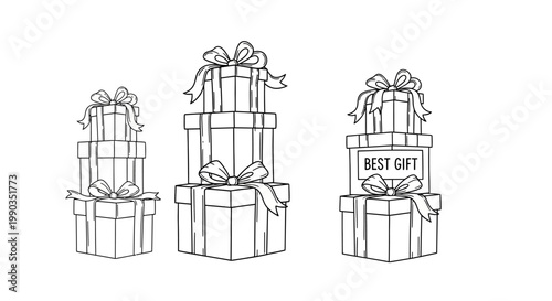 Hand drawn sketch illustration of stacked gift boxes.