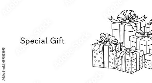 A group of beautifully wrapped gift boxes with ribbons and bows.