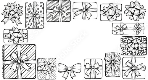Hand Drawn Sketch Frame of Assorted Gift Boxes.