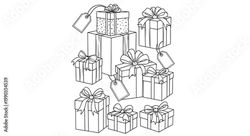 Set of hand drawn sketch style gift boxes for celebration.