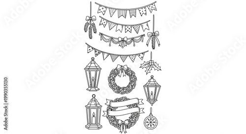 Hand Drawn Christmas Decoration Elements Set.