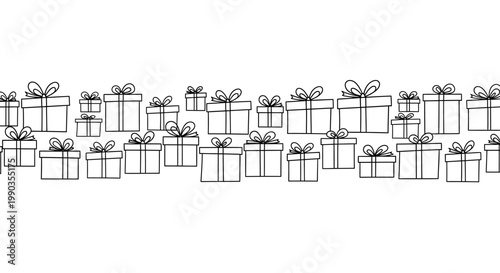 Seamless border pattern of hand drawn gift boxes.