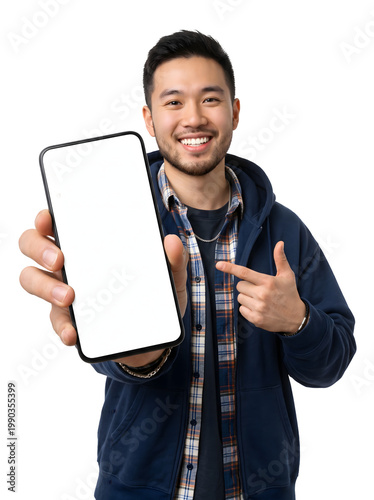 Young Asian Man Studio Smartphone Screen Mockup
