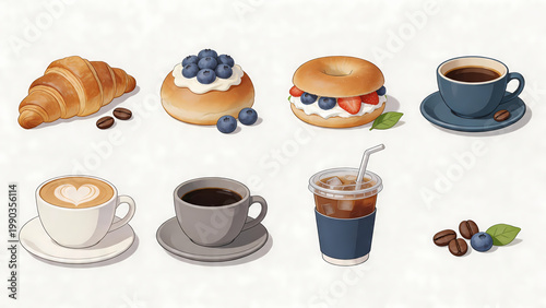Hand-Drawn Coffee and Pastry Collection – Cozy Breakfast Illustration Set