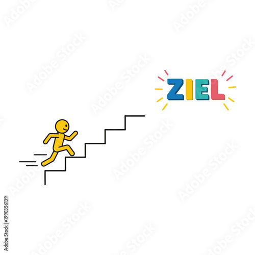 Person climbing stairs to colorful Ziel word