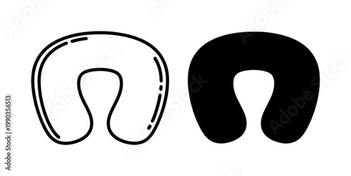 Travel Neck Pillow Line and Silhouette Icon Set