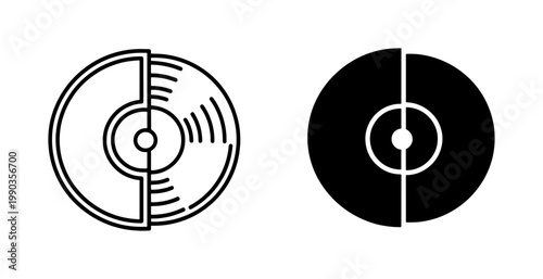 Vinyl Record Icon Set in Line and Solid Style