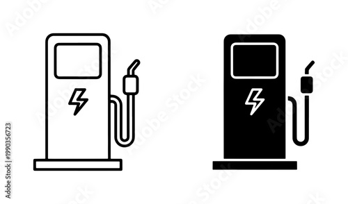 Electric vehicle charging station icon set for green energy