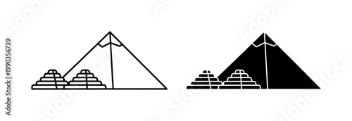 Ancient Egyptian Pyramid Icons in Outline and Solid Style