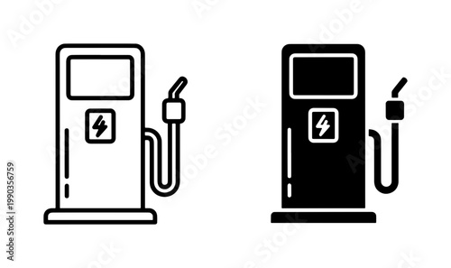 Electric vehicle charging station icon set for eco transport