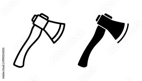 Axe icon set with outline and black silhouette styles