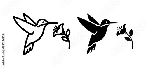 Hummingbird and Flower Minimalist Line Art Icon Set