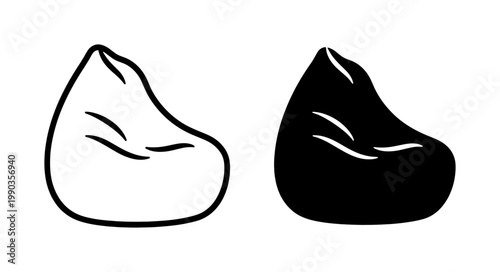 Bean bag chair icon set in outline and solid black style