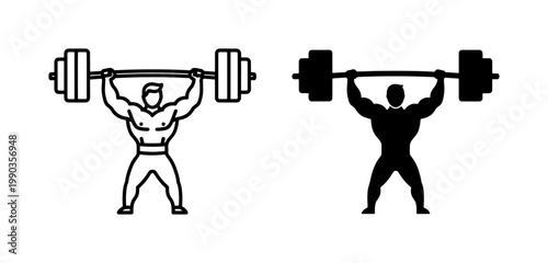 Strong Bodybuilder Lifting Heavy Barbell Icon Set