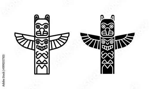 Native American Totem Pole Vector Icon Set