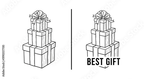 Hand drawn illustration of a stack of gift boxes for holidays.