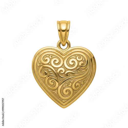 Golden Heart Locket Pendant Necklace Jewelry Ornament Isolated on White Background