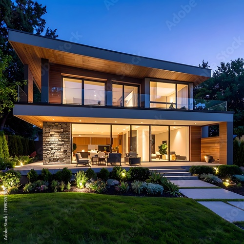 A modern two-story house with a well-manicured lawn (2)