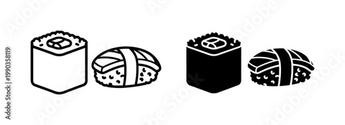 Sushi Roll and Nigiri Japanese Food Icon Set