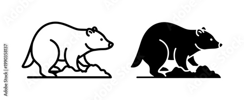 Minimalist Bear Silhouette and Line Art Vector Icons