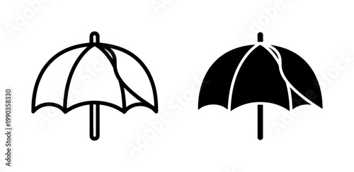 Umbrella line and silhouette icon set for weather protection